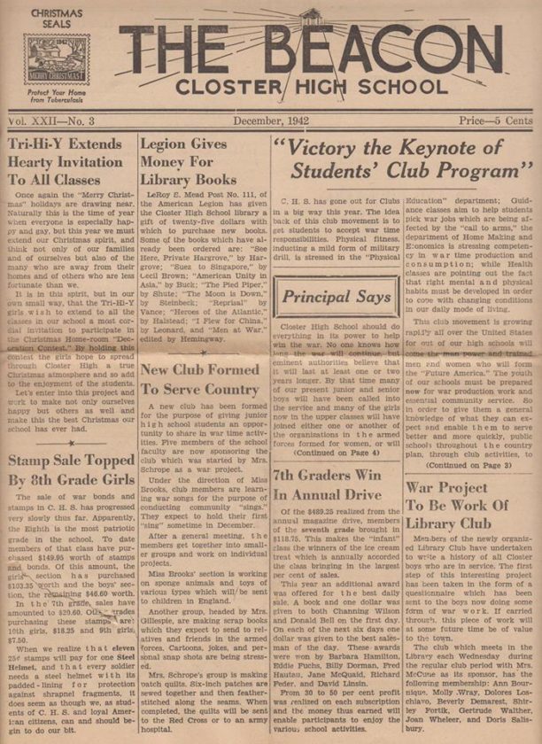 BACK IN TIME A wartime Christmas at Closter High School — Pascack