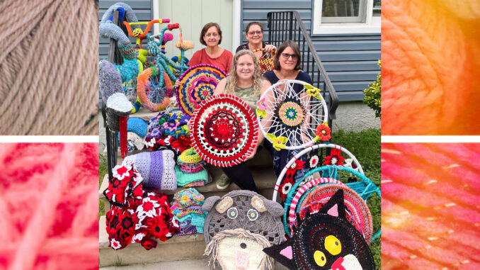Extra credit on yarn bomb: Westwood moms dress Third Avenue for