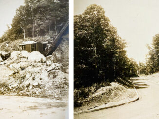 BEFORE AND AFTER: This view looks across Van Emburgh Avenue, up the hill on Washington Avenue, which was transformed from wilderness to thoroughfare by the Township of Washington in 1931.