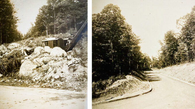 BEFORE AND AFTER: This view looks across Van Emburgh Avenue, up the hill on Washington Avenue, which was transformed from wilderness to thoroughfare by the Township of Washington in 1931.