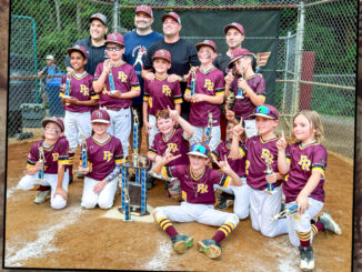 Front to back, left to right, summer 2024 champion 9U Owls Brody Weiss, Bennett Brogan, Bryce Hamilton, Niko Franolic, Danny Ramcharan, Ryan Klos, Thomas Smith. Sohan Shah, Johnny Pierotti, Nolan Rosa, Nathan Kida, Dylan Jobst, coach Leigh Weiss, coach Shaun Hamilton, manager Eric Rosa, and coach Adam Kida. Thomas Smith photo.