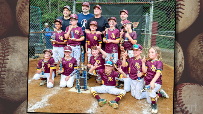 Front to back, left to right, summer 2024 champion 9U Owls Brody Weiss, Bennett Brogan, Bryce Hamilton, Niko Franolic, Danny Ramcharan, Ryan Klos, Thomas Smith. Sohan Shah, Johnny Pierotti, Nolan Rosa, Nathan Kida, Dylan Jobst, coach Leigh Weiss, coach Shaun Hamilton, manager Eric Rosa, and coach Adam Kida. Thomas Smith photo.