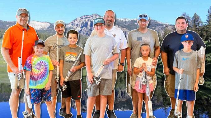 Several of the participants in the Knights of Columbus Mother Seton Council #5427 introductory fishing clinic on Saturday, Aug. 24. Members, kids, and grandkids took part. The event was organized by Mike Fusco, center in back, in tandem with Mike and Becky Iaconelli’s not-for-profit The Ike Foundation. Courtesy photo; Pascack Press composite.