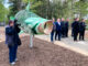 Finn the Green Gobbler, Veolia's massive fish sculpture with an even bigger message about protecting our planet, is unveiled at Woodcliff Reservoir in spring 2023 to celebrate Earth Month – and to encourage residents to take action to protect the watershed. At 11 feet long, Finn is constructed from repurposed metals and is hollow so visitors to the reservoir can fill it with plastic debris they find in the area. Finn’s belly is big enough to hold more than 15 trash bags of plastic bottles. John Snyder photo.