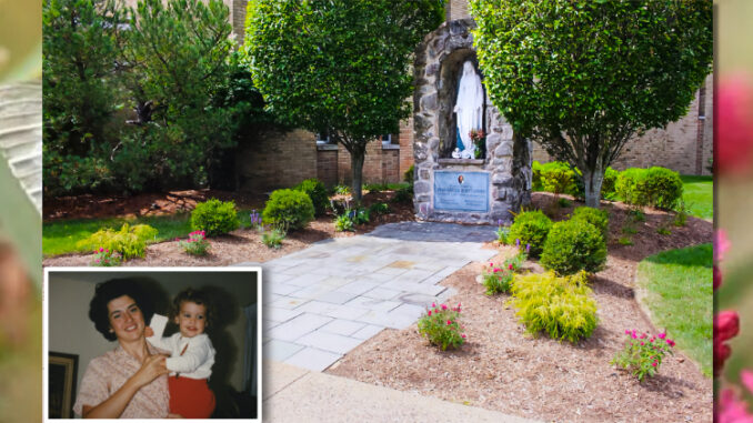 Inspired by the Blessed Mother statue at Our Lady of Lourdes and her Nonna’s devotion to the rosary, Joan’s mother, Rosemarie D’Alessandro, envisioned the grotto as a serene space for reflection and peace.