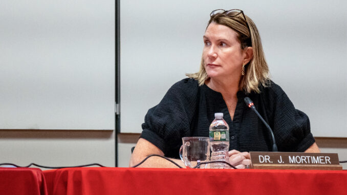 Dr. Jill Mortimer at the July 11, 2024 meeting of the Westwood Regional School District BOE. John Snyder photo.