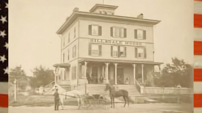 The Hillsdale House Hotel as it looked in the 1890s. The building still stands at Broadway and Hillsdale Avenue.