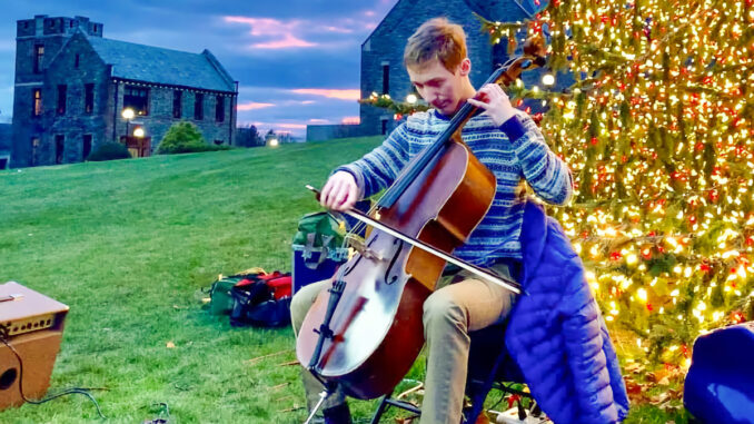 Alex Prizgintas captivates audiences with his electric cello, blending holiday classics with jazz, rock, klezmer, and traditional styles for a festive, immersive performance. Courtesy photo.