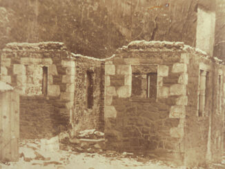 .The old schoolhouse after a fire in November 1908.