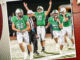 Senior C Vincent Simone (#56) and Senior OL/LB Dante Ricardi (#51) run to celebrate the big win over NVOT as Junior QB Adam Shaw (#10) signals victory. Mike Smith photo.