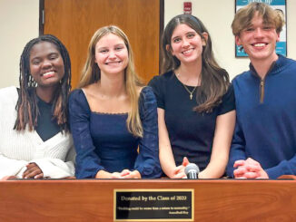 With the help of new leadership, Pascack Hills High School revives its International Thespian Society. Above, its new officers: Sindie Agenor, Caitlin Buckley, Rily Alexander, and Michael Dugan. Via Stephanie Buckley.