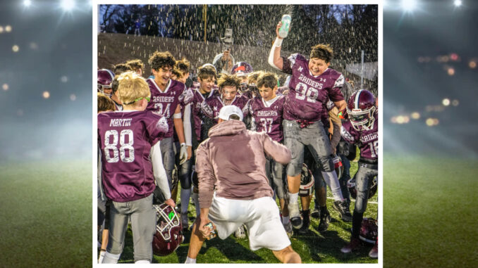 RV Head Coach Brett Rothenberger gets drenched by his players and they celebrate the big Super Bowl win. Mike Smith photo.