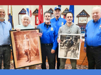 From left to right: SAL 162 Chaplain Keith Katorincek, inductee Frank Maniaci (holding a photo of his father), Commander John Hering, Vice Commander Dennis Cesa, inductee Nick Camerato (holding a photo of his grandfather), and Sergeant-at-Arms Bob Karlson at the induction ceremony at The American Legion post in Hillsdale. Zoltán Horváth photo