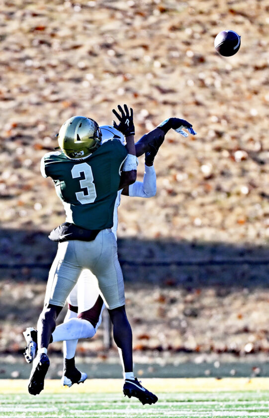 Cornerback Jahmir Joseph (#3) of St. Joseph Regional breaks up a crucial pass during St. Peter's Prep’s final push. Paul R. Sullivan photo