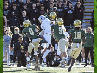 Travon Chardonet (#6), cornerback for St. Joseph Regional, snags an interception along the sideline during the second quarter. Paul R. Sullivan photo