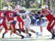 St. Joseph Regional H.S. Green Knights defensive lineman #91 Vincent Ferrara pressures Bergen Catholic quarterback #17 Dominic Campanile out of the pocket in Oradell on Nov. 23, 2024. Paul R. Sullivan / paulsullivan4photography.com.