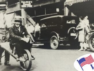 The perils of political prognostication. Spectators on Westwood Avenue in 1929 help give former Mayor Harry Goodwin, wheeling reporter Don Dutcher, a dose of good-natured comeuppance.