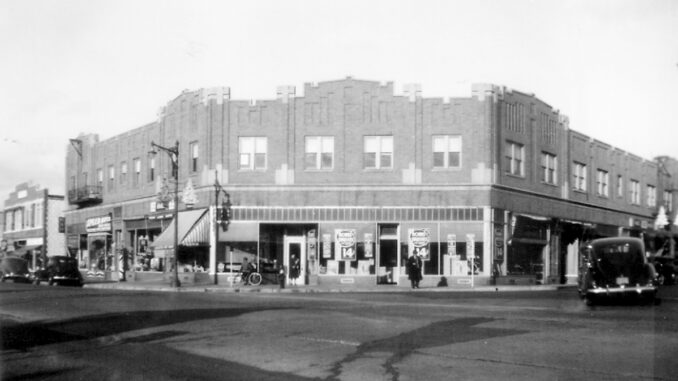 Westwood Avenue meets Broadway in this Westwood snap from December 1938. Tenants have come and gone but the building housing them remains essentially unchanged—storefront alterations notwithstanding.