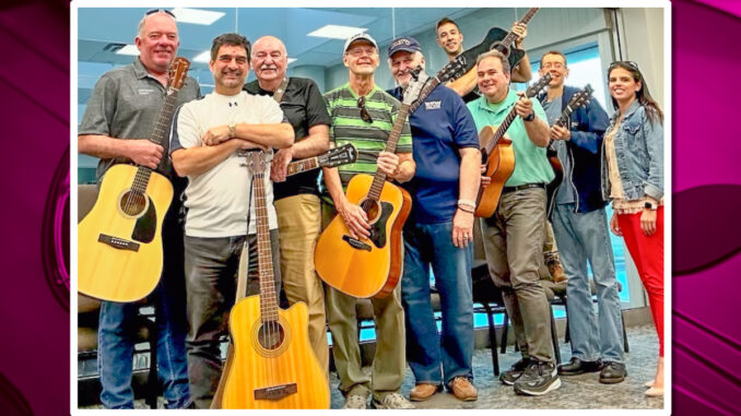 Veterans and supporters gather at the Bethany Community Center in Washington Township for the Guitars for Veterans program, where they build connections and find joy through music. The program is hosted by VFW Post 6192, Photo courtesy Jim Gerbig.