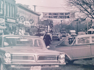 Hillsdale traffic mishap amid holiday shopping, south on Broadway from the area of Park Street, early 1960s…