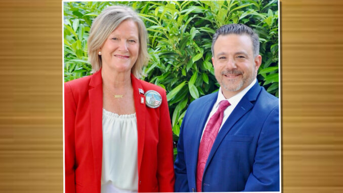 The Always Westwood candidates, Cheryl Hodges and Anthony Greco, won re-election in November 2024. Campaign photo, Pascack Press background.