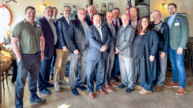 Left to right: GPVCOC tech support Ralph Crespo, president Tony Pallogudis, and secretary Greg Giardino; Hillsdale Mayor Michael Sheinfield, Westwood Mayor Ray Arroyo, Assemblyman Robert Auth (R-39), Park Ridge Mayor Keith Misciagna, Montvale Mayor Michael Ghassali, Woodcliff Lake Mayor Carlos Rendo, River Vale Mayor Mark Bromberg, Township of Washington Mayor Peter Calamari, Emerson Mayor Danielle DiPaola; and the chamber’s treasurer, Kenneth Baron, and vice president, Anthony Rizzo. Courtesy photo.