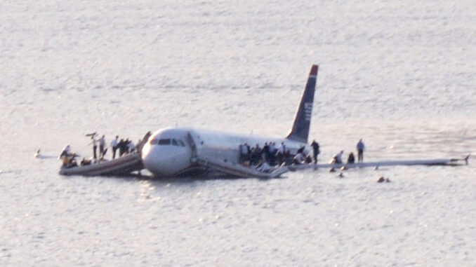 US Airways Flight 1549 (N106US) after crashing into the Hudson River.