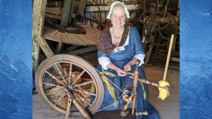 Dressed in the habit of a middle-class woman of 1775, Sherry will speak on the history of spinning and fiber/textile arts throughout history, as far back as the Neolithic era.