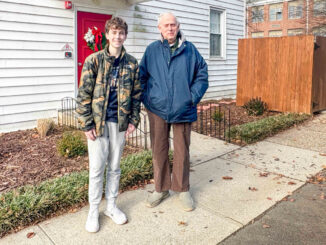 Ciaran Henry with William Ferara, warden of Holy Trinity, at the Eagle Project work site. Courtesy photo.