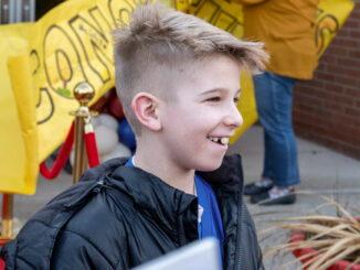 The Washington Elementary School community—and then some—gathered in a raucous and heartfelt show of support on Friday, Feb. 7, to celebrate the resilience and courage of 9-year-old Shane McCooe, affectionately known as “Shane the Brave.” John Snyder photo.