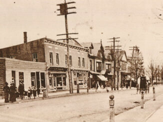 BEFORE AND AFTER: The earliest section of the Westwood Avenue business district was on the north side, between Broadway and Center Avenue. Above and below, matching views allow us to compare the scene as it looked in the early 1900s and this past week.