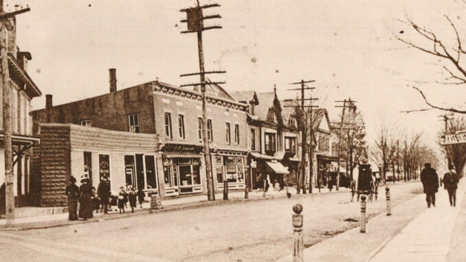 BEFORE AND AFTER: The earliest section of the Westwood Avenue business district was on the north side, between Broadway and Center Avenue. Above and below, matching views allow us to compare the scene as it looked in the early 1900s and this past week.