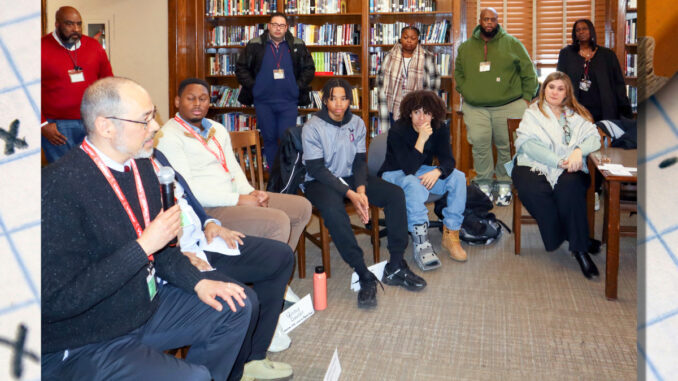 It all adds up: Benjamin Moynihan, executive director of the Algebra Project, and William Crombie, an educational consultant specializing in math and science, engaged 35 students with an empowering discussion on mathematics, equity, and career pathways. Hillary Viders photo.