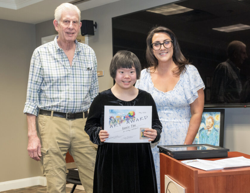 Ron Miller and Gia Schneider back Annie Fan, exceptional young artist. John Snyder photo.