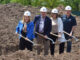 Chairwoman Mary Amoroso, County Executive Tedesco, Commissioner Tracy Zur, and Commissioner Steve Tanelli breaking ground on the new Overpeck Golf Course Clubhouse. Bergen County photo.