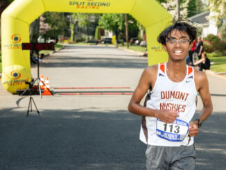 Benjamin Sam, 15, of Dumont, is the overall winner of the Third Annual Spring Into Wellness 5K Run/Walk, held May 3, 2025, at Bethany Community Center in the Township of Washington. He finished with a time of 18:32. Among female participants, 16-year-old Madison Mahoney of the Township of Washington led the field at 22:26. John Snyder photo.