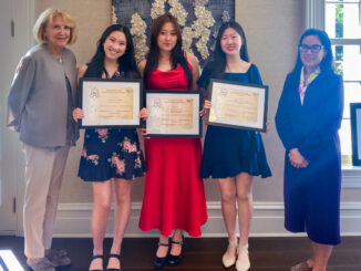 The Community Chest of Eastern Bergen County’s 2025 Young Women’s Leadership Award recipients. From left: Executive Director Dr. Shelly Wimpfheimer; Junior Award recipient Caitlin Liau; Senior Leadership Award recipient Chloey Cho; Junior Award recipient Lila Sora Bae; and Community Chest Vice President Emily Yang.