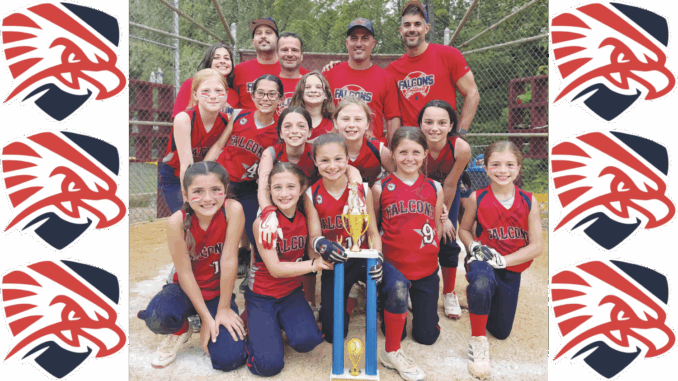 Falcons Soar 2025 Front to back, left to right: Giavanna Gramuglia, Marcella Mastellone, Daniela DeFina, Amelia Mozian, Frankie Galiotti, Kelly Terwilliger, Katie Casbar, Rosalia Reboiro, Lyla Brue, Katelyn Udina, Catherine D’Amico and coaches Janine Galiotti, Mike Mastellone, Jimmy Brue, Dominick Gramuglia, and manager Nick Casbar. Lori DeFina photo