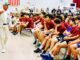 3R's Day keynote speaker Jim Stroker addressing entire student body at Fieldstone Middle School on June 6. Sean Powers photo.