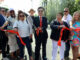 Mayor Mark M. Park is joined at the ribbon-cutting ceremony by councilmembers Tim Koutroubas, Zhi Liang, Rashid Patel, and Rivka Biegacz; Police Chief William Henkelman; members of the police, fire, and public works departments; North New Jersey Chamber of Commerce President Carol Rauscher; and Stephanie Jang, interim director of recreation. Hillary Viders photo.