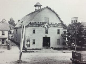 Charles Latterman's livery stable in Park Ridge, where horses were rented and boarded. The building was on Broadway, facing the railroad tracks.