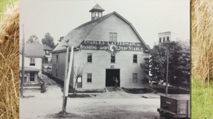 Charles Latterman's livery stable in Park Ridge, where horses were rented and boarded. The building was on Broadway, facing the railroad tracks.