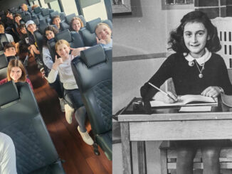 Left: Teens from Valley Chabad Teen Leadership Initiative off to visit the Anne Frank Center Exhibit at the Center for Jewish History in Union Square on June 10. Valley Chabad’s Teen Leadership Initiative photo. Right: Anne in her final year of primary school, 1940/Photo collection: Anne Frank Stichting, Amsterdam/photographer unknown.