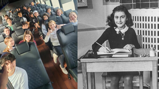 Anne Frank Center Left: Teens from Valley Chabad Teen Leadership Initiative off to visit the Anne Frank Center Exhibit at the Center for Jewish History in Union Square on June 10. Valley Chabad’s Teen Leadership Initiative photo. Right: Anne in her final year of primary school, 1940/Photo collection: Anne Frank Stichting, Amsterdam/photographer unknown.