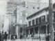 Onlookers fill Bergen Street as firefighters douse flames in the Bergen Building, March 10, 1911.