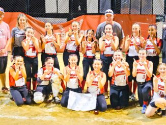For the win! Coaches’ row (top): Mike Carcich (head coach), Jenn Palko (asst. coach), Jon Gray (asst. coach), Angelo DeSalvo (asst. coach). Players standing: Alexa Palko, Alexia Perez, Juliette Rose Connolly, Jackie Giella, Miranda Gray, Katie Tucker, Gabi Aguilar. Players kneeling: Hailey Carcich, Taylor Zeller, Lila Manning, Olivia Kim, Lucia DeSalvo, Kylie Mulhern, Lily Polvere. Not pictured: player Anaya Modi and assistant coach Tom Mulhern. Courtesy photo
