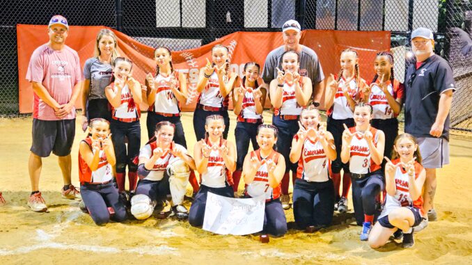 Emerson 12U champs For the win! Coaches’ row (top): Mike Carcich (head coach), Jenn Palko (asst. coach), Jon Gray (asst. coach), Angelo DeSalvo (asst. coach). Players standing: Alexa Palko, Alexia Perez, Juliette Rose Connolly, Jackie Giella, Miranda Gray, Katie Tucker, Gabi Aguilar. Players kneeling: Hailey Carcich, Taylor Zeller, Lila Manning, Olivia Kim, Lucia DeSalvo, Kylie Mulhern, Lily Polvere. Not pictured: player Anaya Modi and assistant coach Tom Mulhern. Courtesy photo