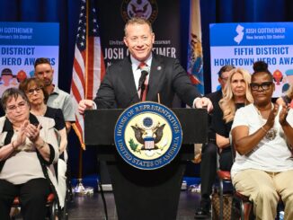Rep. Josh Gottheimer honored 21 Fifth District residents as Hometown Heroes during a July 18 ceremony at the Hackensack Performing Arts Center, including Joseph Bianco of Closter, Barry Wood of Harrington Park, Robert Tracy of Norwood, and Lisa Blumer of Teaneck. Courtesy photo.