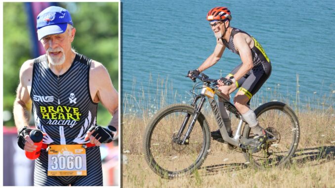 Jim Clark 2025 Nationals Jim Clark competes in the bike and trail run segments of the 2024 USA Triathlon Off-Road National Championship at Hagg Lake, Oregon, for his third national title. Jim Clark photos.