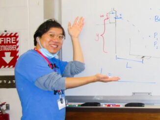 Beloved Westwood Regional High School physics teacher Mr. Henry Chen leads a lesson at the whiteboard. Chen, known for his dedication to students and creative classroom traditions, is seeking a living kidney donor and community support following his diagnosis with Stage 5 Chronic Kidney Disease. Courtesy photo.